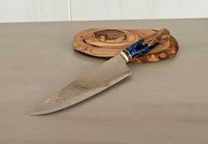 Cuchillo de chef de acero de Damasco con hoja de punta caída, mango de madera con incrustaciones de resina azul, cuchillo de cocina de 7 pulgadas con filo afilado industrial 2 - Product Image 2