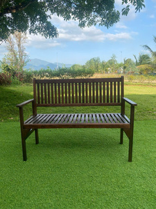 Banc de jardin en bois d'extérieur 2 places à lattes, mobilier de jardin moderne marron - Product Image 1