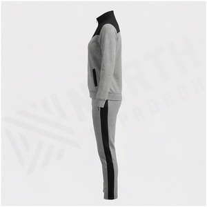 <b>Women</b> Grey Black Color Blocking Tracksuit Full <b>Zip</b> Jacket With Side Pockets And Matching Pants Casual Autumn Wear - Product Image 3