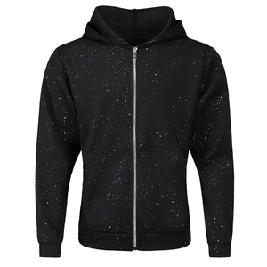Men's Black Dot Print Zip-Up Hoodie Regular Fit Casual Hooded Sweatshirt Sublimation Printed Polyester Autumn Wear - Product Image 5