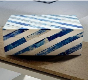 Boîte à bijoux moderne rectangulaire, design rayé bleu et blanc, conteneur de rangement, boîte décorative pour salon, conteneur de rangement - Product Image 1