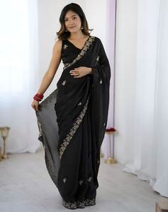 Sari Moderno de Seda Suave para Mujer, con Bordado de Lentejuelas, de Secado Rápido, para Bodas y Fiestas - Product Image 4