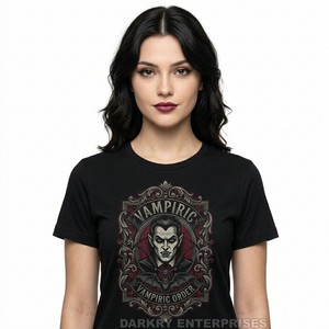 Camiseta de Terror Personalizada para Mujer, Camiseta con Gráfico de Vampiro Gótico, Impresión en Serigrafía, 100% Algodón, Cuello Redondo, Proveedor de Ropa de Moda Alternativa Femenina - Product Image 2