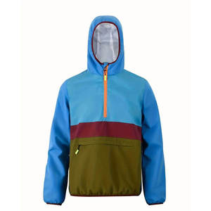 Men's Color Blocking <b>Hooded</b> Windbreaker <b>Jacket</b> Quarter Zip Casual Autumn Outerwear Blue Green <b>Red</b> Polyester Shell - Product Image 1