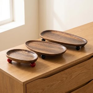 Oval Wood Decorative Tray With Feet Minimalist Design Handcrafted Wooden Platter For <b>Keys</b> Sunglasses And Small Items - Product Image 3
