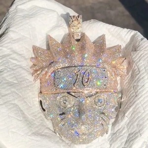 Colgante de Lujo con Diseño de Dibujos Animados en 3D Totalmente Cubierto de Diamantes/Colgante de Diamante Moissanita con Corte Brillante, Chapado en Oro de 18K para Hombre - Product Image 6