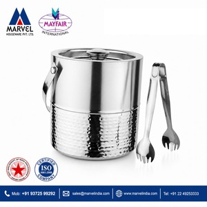 Premium Classic Hammered Stainless Steel Double Wall 3L Silver Ice <b>Bucket</b> <b>with</b> <b>Lid</b> and Ice Tongs Food Contact Safe for Bar Use - Product Image 2