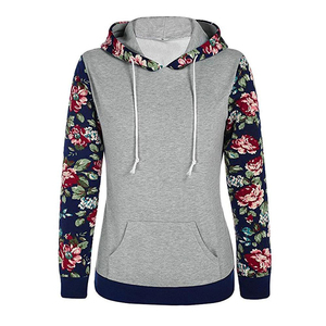 Sudadera con Capucha para Mujer, Estampado Floral, Tejida, Informal, para Otoño, Diseño Forrado, Blanca, Azul Marino, Personalizable - Product Image 1