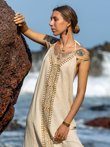 Handmade Khadi Cotton Maxi <b>Dress</b> for Women block printed <b>Boho</b> <b>Summer</b> <b>Dress</b> V-Neck Line Sleeveless Comfortable Backless Sundress - Product Image 4