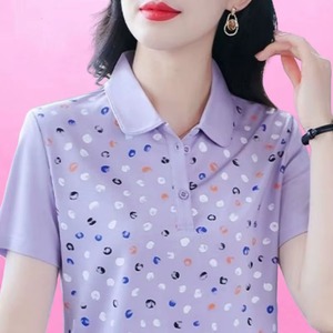 <b>Women</b> <b>Polo</b> <b>Shirt</b> Pink Polka Dot Printed <b>Women's</b> Short Sleeve <b>Polo</b> <b>Shirt</b> Casual Breathable Woven Top High Quality short sleeve - Product Image 2