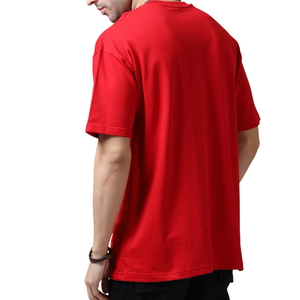 T-shirt en coton uni, style streetwear formel, coupe oversize, épaules tombantes, léger, pour homme, rouge, impression personnalisée sur le devant, style urbain - Product Image 1