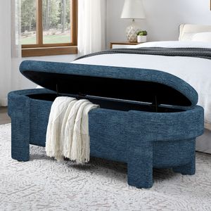 Panca Imbottita in Tessuto Lino Blu Scuro con Ampio Spazio di Archiviazione 51.5 X 20.5 X 17 per Soggiorno, Ingresso, Camera da Letto - Product Image 6