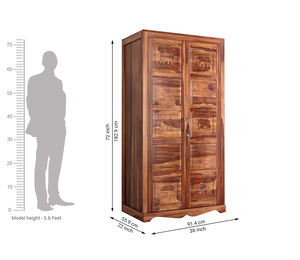 Nouvelle armoire en bois sculptée à la main avec motif d'éléphant, aspect antique, en bois de Sheesham, designs personnalisés disponibles - Product Image 5
