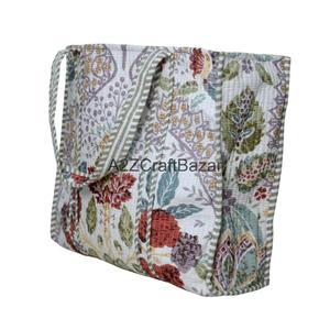 Eco-Friendly Women's 100% Cotton Quilted Tote <b>Bag</b> <b>Long</b> Handle Large Size Made Rajasthan for Daily Use Travel Party - Product Image 1