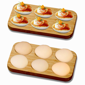 Plateau en bois pour œufs farcis, 6 trous, plateau de service en bois massif pour l'apportement des amuse-gueules - Product Image 1