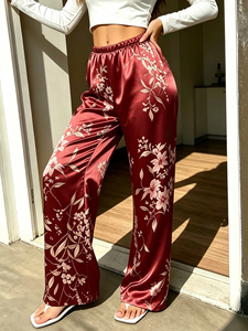 Women's <b>Pajama</b> Pants with Red Bottoms and Random Floral Prints Versatile Style Thin Summer Pants - Product Image 2