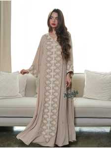 Awais House Women's Beige Embroidered Abaya Long Sleeve Floor Length High Neck Plus Size Lightweight Modest Dress Daily Wear - Product Image 2