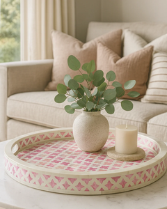Juego de bandejas redondas de lujo con incrustaciones de hueso para servir en Eid y Ramadán, con asas, bandejas decorativas de almacenamiento de GIFTY CRAFT para servir en la mesa de café. - Product Image 1