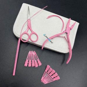 Kit d'outils professionnels pour extensions de cheveux en acier inoxydable : Pince à cheveux à bec de canard, Ciseaux micro-anneaux, Aiguilles en C, Pinces, avec logo personnalisé - Product Image 1