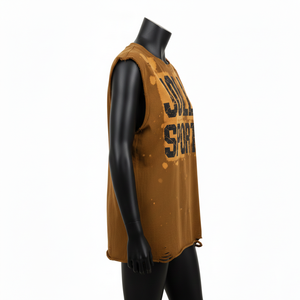 Camiseta sin mangas para mujer, de algodón grueso, con lavado ácido, corte sin rematar en las mangas, logotipo estampado gráfico, sin mangas, camisetas de algodón para mujer - Product Image 3