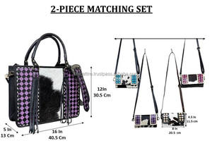 Bolso Tote de Cuero a Cuadros de Gran Capacidad y Cartera de Mano de Cuero Repujado a Mano, Conjunto de 2 Piezas a Juego, Colección March Expo - Product Image 2