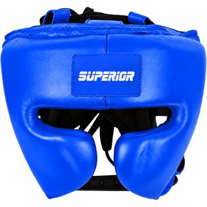 Casque de boxe Superior International SI-HG-01 en cuir bleu, à lacets, sangle réglable, respirant, confortable, MMA, kickboxing - Product Image 5