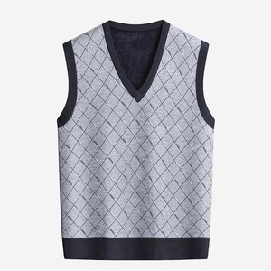 Gilet en tricot Argyle pour homme, col en V, sans manches, motif losanges, unisexe, multicolore, pour un usage quotidien - Product Image 2
