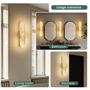 Applique da Parete in Marmo Naturale da 50 cm, Set di Applique Moderne Dorate per Interni, Illuminazione a Parete per Bagno, Soggiorno, Camera da Letto - Product Image 4
