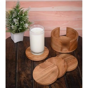 Natural Acacia Wood Coasters Set 4 Wooden Holder Stand Handmade <b>Epoxy</b> Resin Inlay Design for Coffee/Tea/Cup Drinks REHMAN CRAFT - Product Image 1