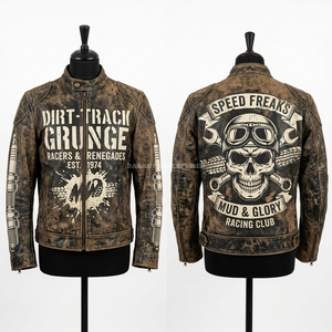 Classic Biker Racing Leather Jacket Custom Graphic Motorcycle Rider Coat Supplier Malaysia South Korea Western Fashion Wear - Product Image 3
