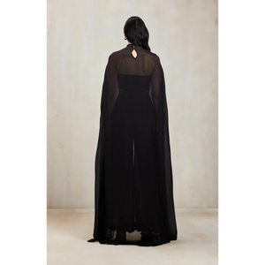 Ensemble coordonné contemporain 3 pièces : Cape longue transparente et pantalon taille haute - Product Image 3