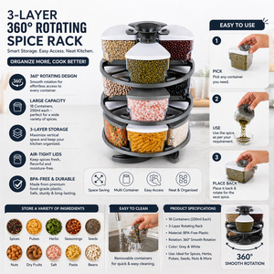 Multi-functional Rotating <b>Kitchen</b> Spice <b>Rack</b> with 12 Glass Seasoning Jars for Storing Various Seasonings - Product Image 2