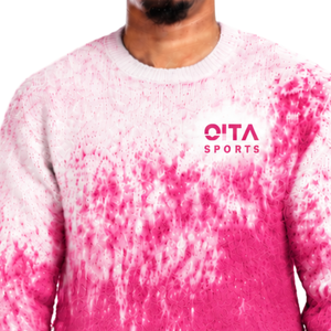 Pull tricoté dégradé rose vif et blanc pour homme, col rond, manches longues, personnalisé, style streetwear décontracté, mode hiver, vente en gros - Product Image 3
