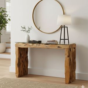 TEAK CONSOLE <b>TABLE</b> TEAK ROOT LEGS - Product Image 1