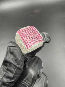 Bague carrée unisexe en argent 925 original avec moissanite rose et blanche taille ronde, bijou audacieux et tendance style hip-hop, cadeau idéal - Product Image 4