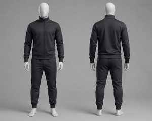 Men's <b>Black</b> Zip Up Tracksuit Set Athletic Jogger <b>Pants</b> Casual Sportswear - Product Image 1