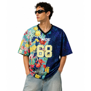 Maillot de football américain sublimé floral premium, coupe oversize, léger, avec logo personnalisé, unisexe, décontracté, en maille, streetwear d'été, vente en gros - Product Image 1