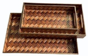 Ensemble de plateaux à thé en bois élégants de qualité supérieure - Grands/Petits plateaux rectangulaires de service avec finition émaillée, faits à la main, durables et multifonctionnels - Product Image 4