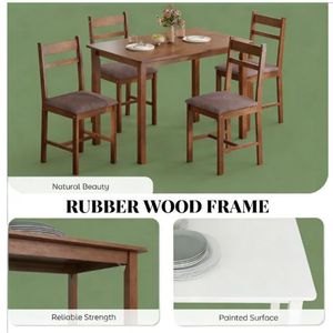 Set da pranzo in stile rustico marrone chiaro da 5 pezzi, tavolo da cucina con sedie - Product Image 4