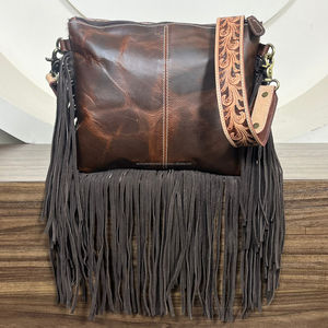 Fashion Women Hand Tooled Leather Fringe Handbag Perfect for Everyday Use Genuine Cowhide Checkered Leather Single Shoulder Bags - Product Image 5