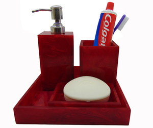 Polyresin 4 Pieces <b>Bathroom</b> <b>Set</b> <b>Dispenser</b> Toothbrush Holder Tumbler & <b>Soap</b> Dish - Product Image 2