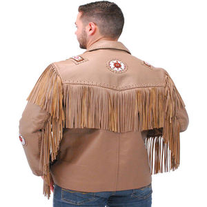 Men Cow Skin <b>Suede</b> Breathable Tassel Fringe <b>Leather</b> <b>Jacket</b> Turn-down Collar Western Style Casual Winter Coat 240g - Product Image 1