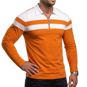 Chemises polo pour hommes à manches longues, col zippé, coupe ajustée, style color block, vêtements de sport décontractés, prix de gros d'usine, personnalisables B2B - Product Image 6