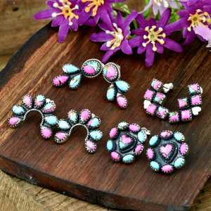 Cotton Candy Turquoise Natural Gemstone Cluster <b>Studs</b> <b>Earrings</b> 925 <b>Sterling</b> <b>Silver</b> Fine <b>Earrings</b> For Women Everyday Wear - Product Image 1