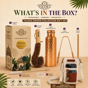 Botella de Agua de Cobre Puro Taluka de 1L con Acabado Martillado, Pajita, Cepillo, Soporte para Teléfono, Caja de Regalo, para Viajes y Actividades al Aire Libre - Product Image 3