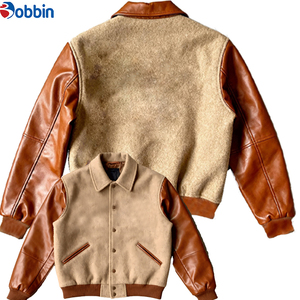 Chaqueta Bomber Varsity Personalizada para Hombre, Cuerpo de Gamuza, Mangas de Cuero, Cuello Camisero, Resistente al Viento, Abrigo Casual de Invierno, Forro Polar Grueso - Product Image 4