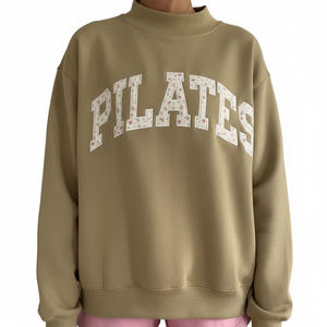 Women's Oversized <b>Burgundy</b> <b>Turtleneck</b> White Floral Pilates Letter Print Women's Printed Embroidery Color Block mock neck - Product Image 6
