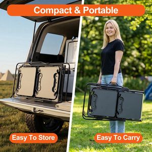Foldable Aluminum <b>Camping</b> Kitchen <b>Table</b> with Heat Resistant Top Detachable Lamper 4 Side Trays Mesh <b>Storage</b> Rack - Product Image 5