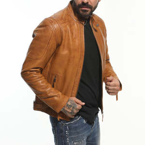 Chaquetas de Cuero Vacuno Marrón Original, Bordadas, de Alta Calidad, Corte Holgado, Hombros Caídos, Impermeables, para Hombre - Product Image 3
