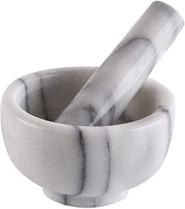 Juego de mortero y pilón de mármol hecho a mano para moler hierbas, especias, nueces, semillas y preparar salsas en la cocina. - Product Image 1